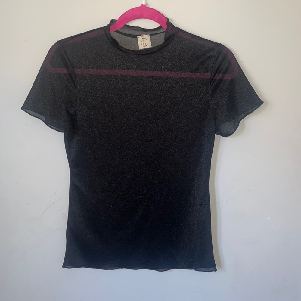 Black Sheer mock neck short sleeve top